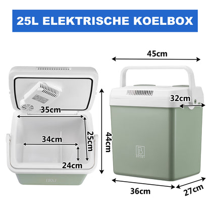 Elektrische koelbox 25L groen - AC/DC 12V, 220/230V - incl. divider - vergrendelbare deksel