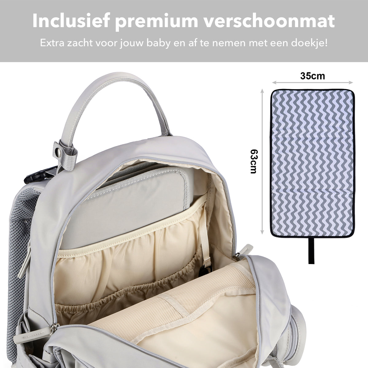 Brisby Premium Luiertas – Uitgebreide en Functionele Verzorgingstas – met buggymontage – Anti Diefstal Vakken - Reistrolley Sleeve - Inclusief verschoonmatje t.w.v.15,99 euro en speenhouder - Levenslange Garantie -Modern Grey