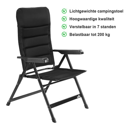 Bardi 2 Stuks Luxe Campingstoelen - 7 standen - Comfortabele Kampeerstoel - 120 kg draagvermogen - Ligstand - Inklapbare stoel - Klapstoel - Lichtgewicht - ZWART