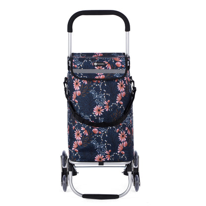 Packaway Boodschappentrolley met Trapwielen 40 Liter - Opvouwbare Boodschappenwagen met ruim Koelvak - Japanese Flower