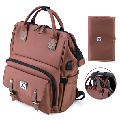 Stayopen luiertas roodbruin - Verzorgingstas - stay-open frame - USB oplaadfunctie - incl. buggymontage en verschoonmat