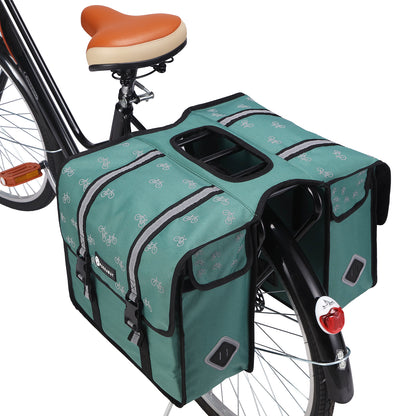 Packaway Dubbele Fietstassen 36L patroon zwart groen - waterdicht - reflectie