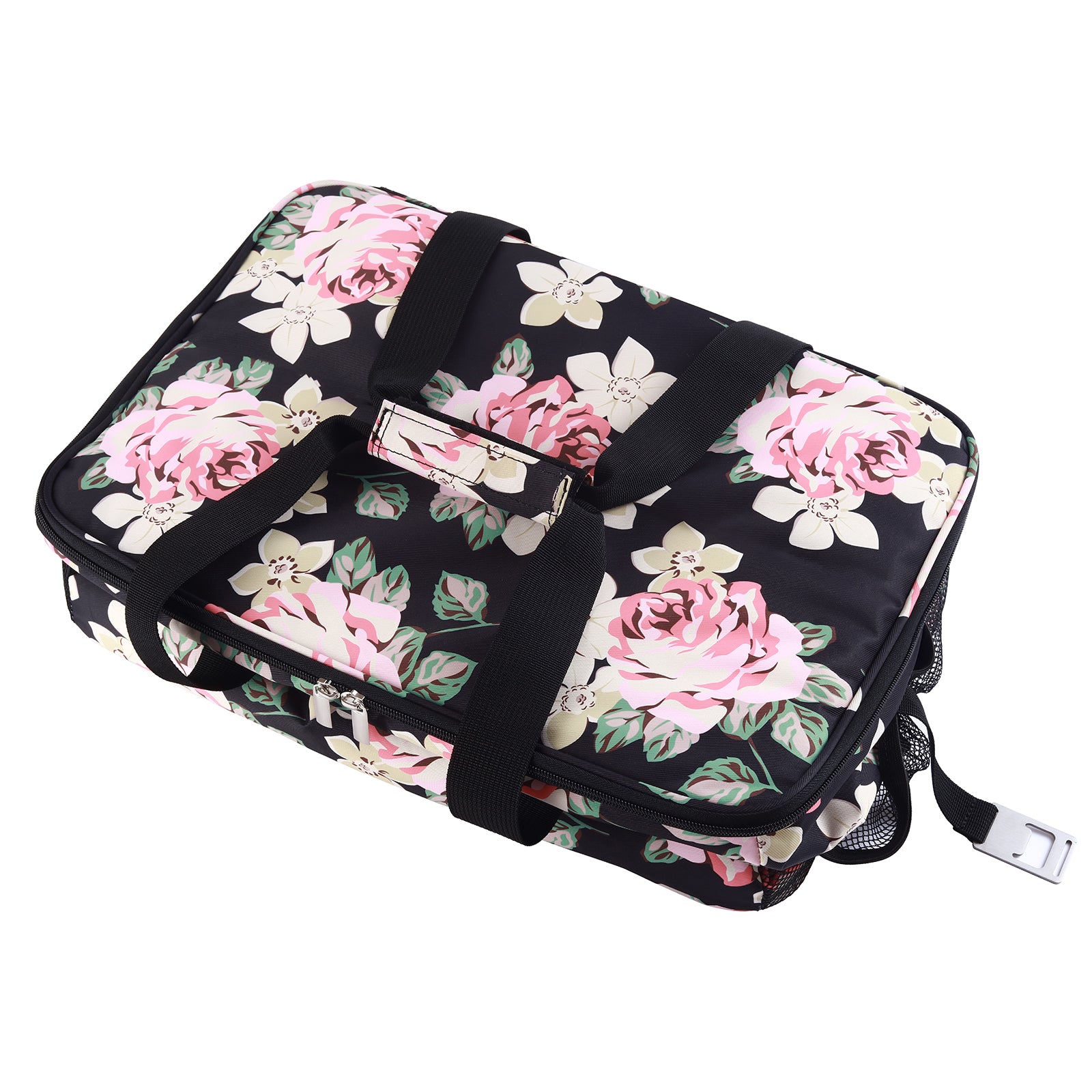 Koeltas 30L black flower - lunchtas - opvouwbaar - 4-laags geïsoleerd - incl. 4 gratis koelelementen en draagband