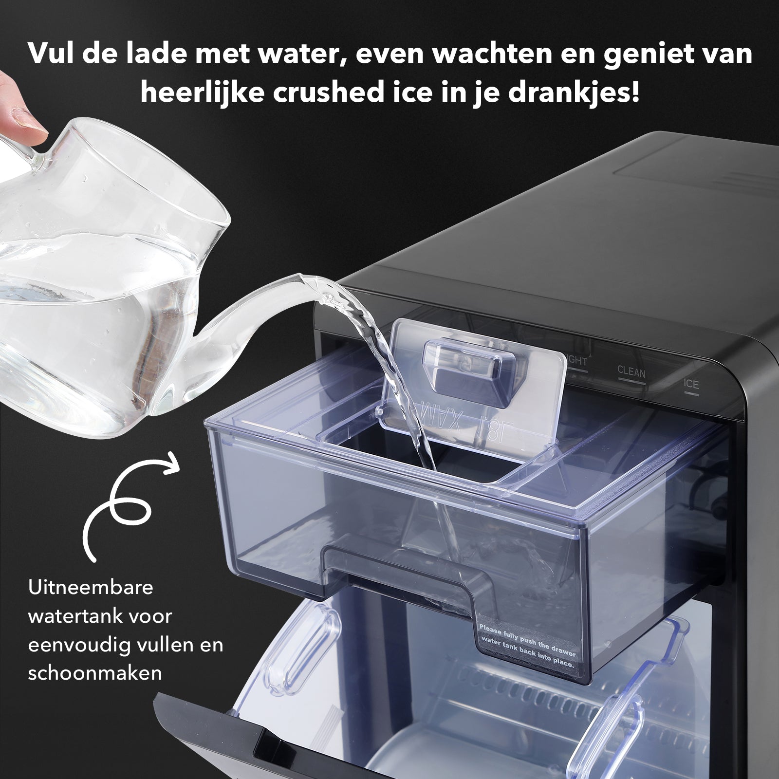 Bardi 1,8L Deluxe IJsblokjesmachine - Crushed ICE machine - Nugget IJsblokjesmachine - LED Verlichting - 20Kg/24 uur. inclusief Thermosbeker - RVS/ZWART met citruspers RVS