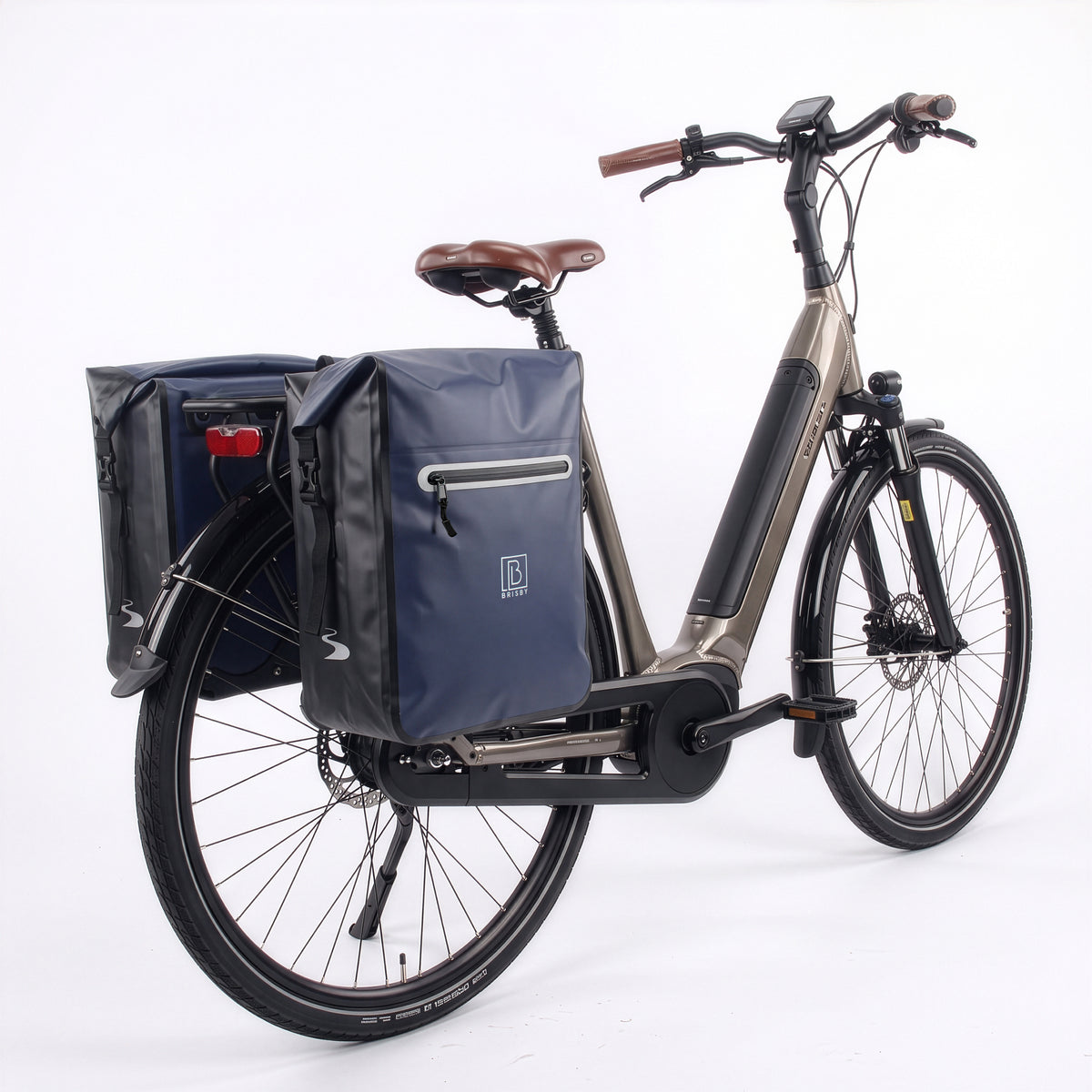 Brisby Dubbele Fietstas 40–56 Liter – Waterdicht – Met Rolsluiting en Waterdichte Voorvakritsen – Voor Gewone en Elektrische Fiets – Blauw