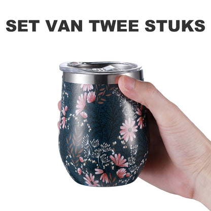 Bardi Thermosbekers 0,3L RVS japanese flower set -  incl. deksels - dubbelwandig