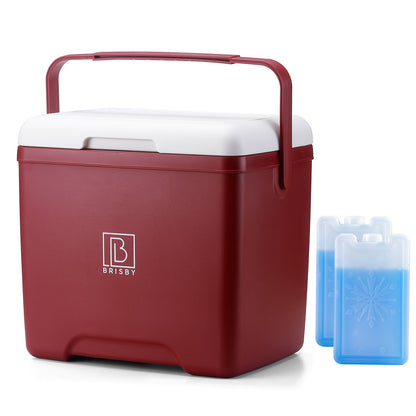 Brisby Koelbox - Frigobox - 13L- Rood - Tot maximaal 40 uur isolatie - Incl. 2 dikke koelelementen van 450ml - Met koelelementen vergrendeld in deksel en Brisby 500ml Zwarte Dubbelwandige Thermosfles