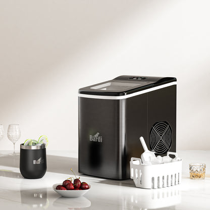 Bardi 2.0L Deluxe IJsblokjesmachine – IJsblokmaker Inclusief Luxe Thermosbeker en IJsschep – 9 Blokjes in 8 Minuten – GUNMETAL RVS