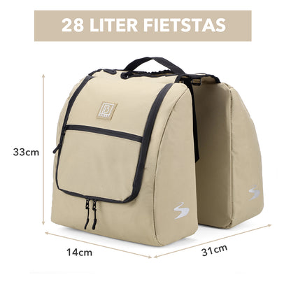 Brisby Dubbele Fietstas 28 Liter – Koeltas en Lunchtas – 4-laags Geïsoleerd – Voor Gewone en Elektrische Fiets – Waterafstotend met Waterdichte Ritsen – Natural Champagne