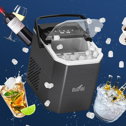 Bardi 1.3L Deluxe IJsblokjesmachine Square – IJsblokmaker Inclusief Luxe Thermosbeker en IJsschep – 9 Blokjes in 8 Minuten – RVS