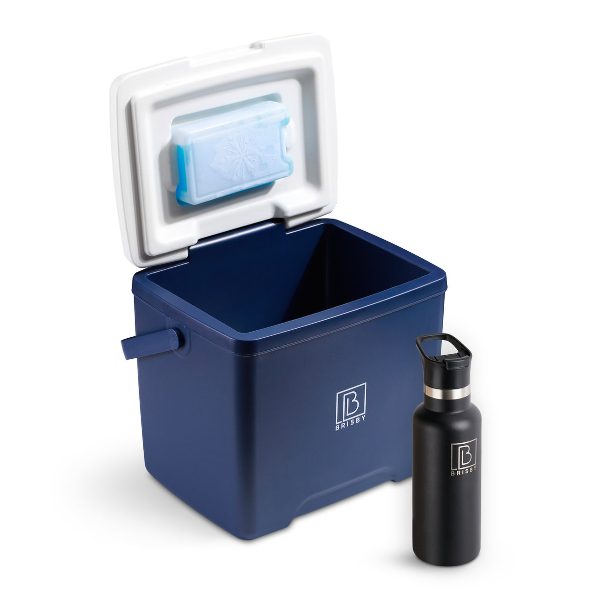 Brisby Koelbox - Frigobox - 13L- Blauw - Tot maximaal 40 uur isolatie - Incl. 2 dikke koelelementen van 450ml - Met koelelementen vergrendeld in deksel en Brisby 500ml Zwarte Dubbelwandige Thermosfles