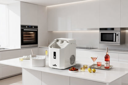 Bardi 1.1L - Nugget IJsblokjesmachine Square - Crushed Ice Maker met IJsschep - 15kg/24 uur - Ijsblokjesmaker - Met Luxe Thermosbeker - WIT met citruspers Zwart
