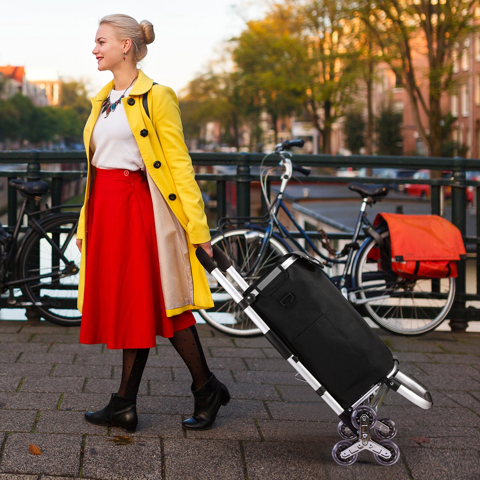 Boodschappentrolley 40L  met trapwielen zwart - winkelwagen ophanging - opvouwbaar - telescopisch handvat