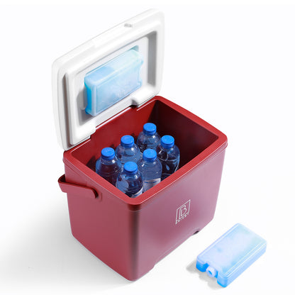 Brisby Koelbox - Frigobox - 13L- Rood - Tot maximaal 40 uur isolatie - Incl. 2 dikke koelelementen van 450ml - Met koelelementen vergrendeld in deksel en Brisby 500ml Zwarte Dubbelwandige Thermosfles