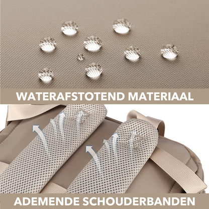 Brisby Premium Luiertas – Uitgebreide en Functionele Verzorgingstas – met buggymontage – Anti Diefstal Vakken - Reistrolley Sleeve - Inclusief verschoonmatje t.w.v.15,99 euro en speenhouder - Levenslange Garantie - Natural Greige