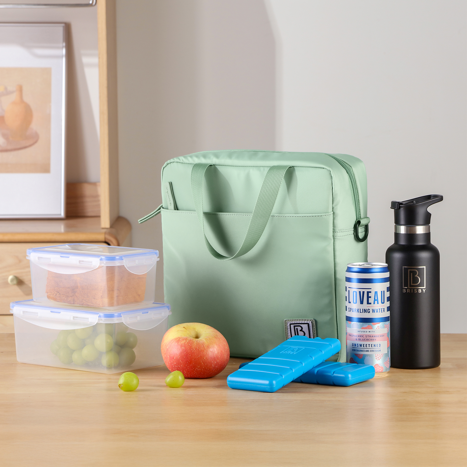 Brisby Koeltas 7L smooth green - incl. 2 koelelementen, schouderband