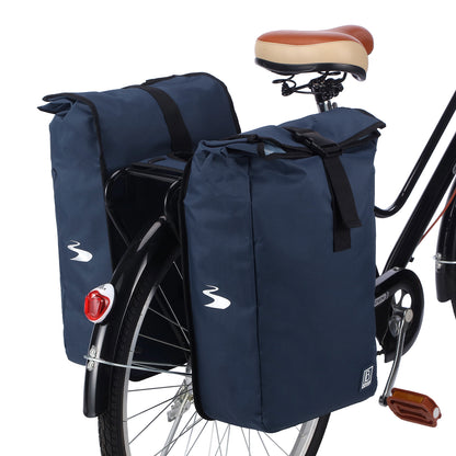 Brisby Dubbele Fietstas Rolltop Zwart 39-48L Waterdicht Geschikt voor Elektrische Fietsen & E-Bike - Blauw