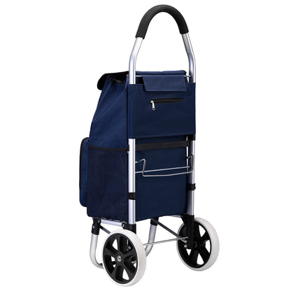 Boodschappentrolley 45L blauw - winkelwagen ophanging - opvouwbaar - telescopisch handvat