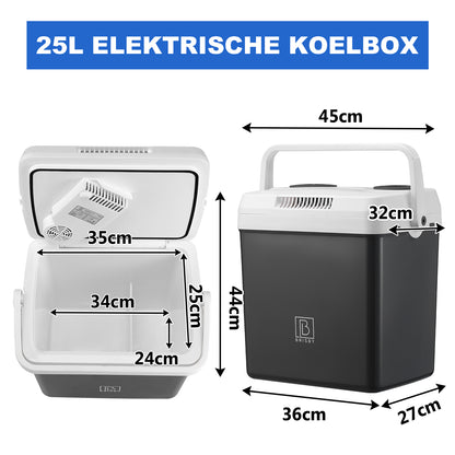 Elektrische koelbox 25L grijs - AC/DC 12V, 220/230V - incl. divider - vergrendelbare deksel