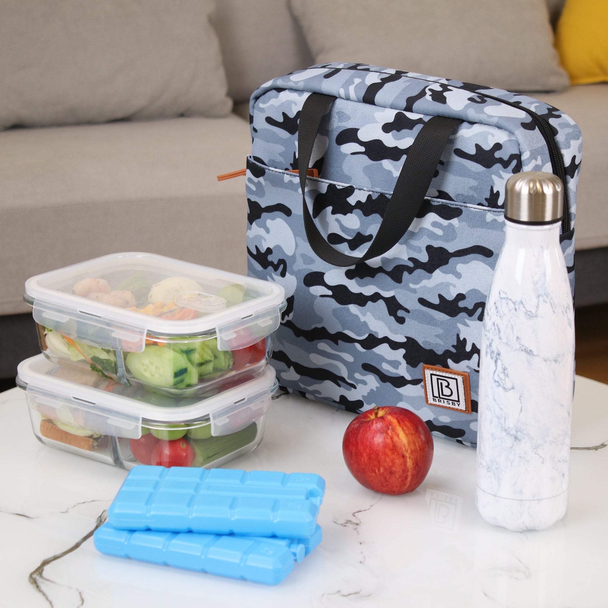 Cooler bag 7L camouflage blue - Lunch bag - 4-layer insulated - 2 free cooling elements - incl. shoulder strap