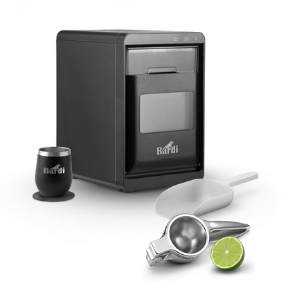 Bardi 1,8L Deluxe IJsblokjesmachine - Crushed ICE machine - Nugget IJsblokjesmachine - LED Verlichting - 20Kg/24 uur. inclusief Thermosbeker - ZWART met citruspers RVS