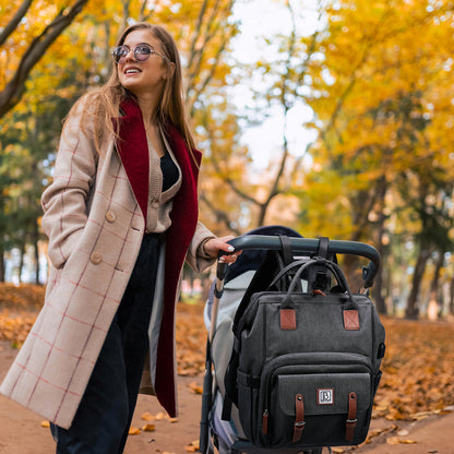 Stayopen diaper bag dark gray - nursing bag - stay-open frame - USB charging function - incl. buggy mounting and changing mat