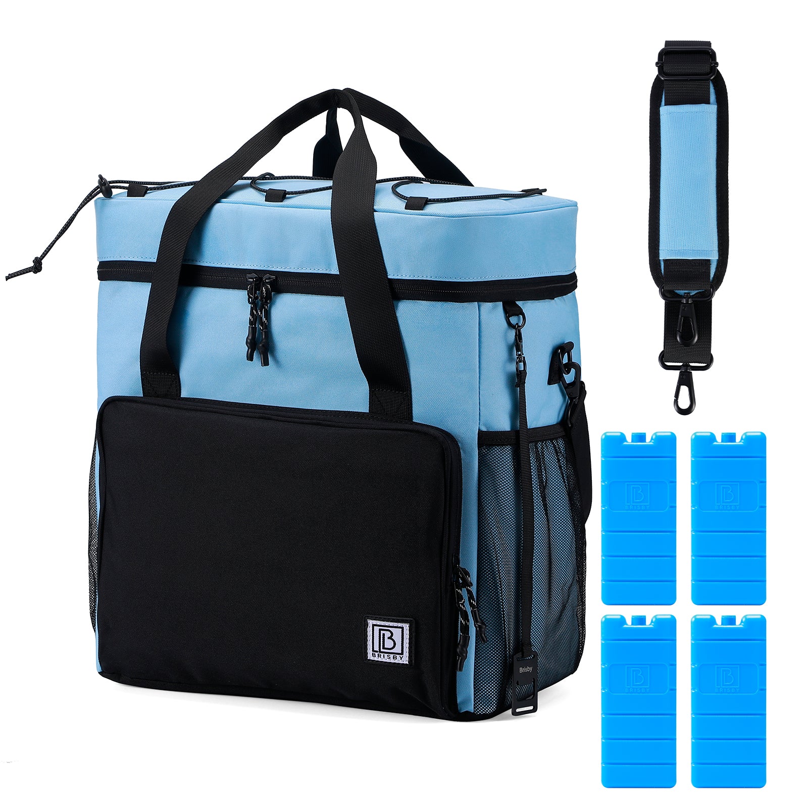 Koeltas 30L zwart-blauw - Lunchtas - 4 laags geïsoleerd - incl. 4 koelelementen