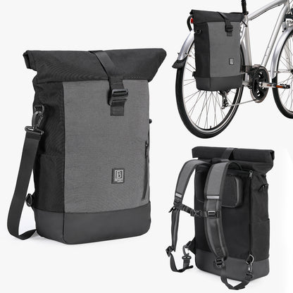 3 in 1 waterproof rolltop bicycle bag set 40-52L black-gray - 100% reflection - high visibility - bicycle bag - backpack - shoulder bag