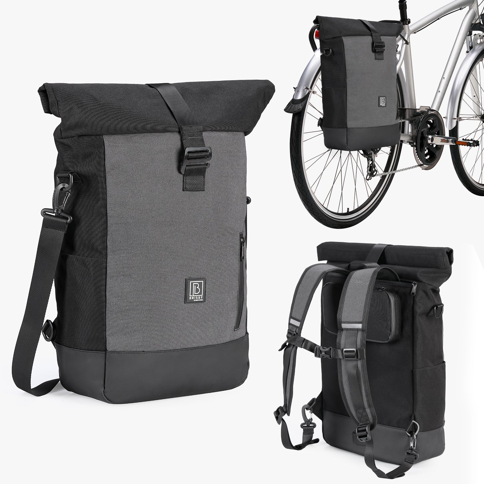 3 in 1 waterdichte rolltop fietstas 20-26L zwart - 100% reflectie - hoge zichtbaarheid - fietstas - rugtas - schoudertas