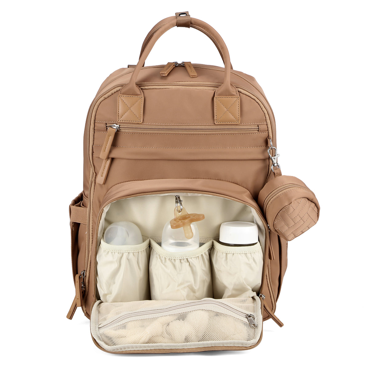 Brisby Premium Luiertas – Uitgebreide en Functionele Verzorgingstas – met buggymontage – Anti Diefstal Vakken - Reistrolley Sleeve - Inclusief verschoonmatje t.w.v.15,99 euro en speenhouder - Levenslange Garantie - True Terracotta