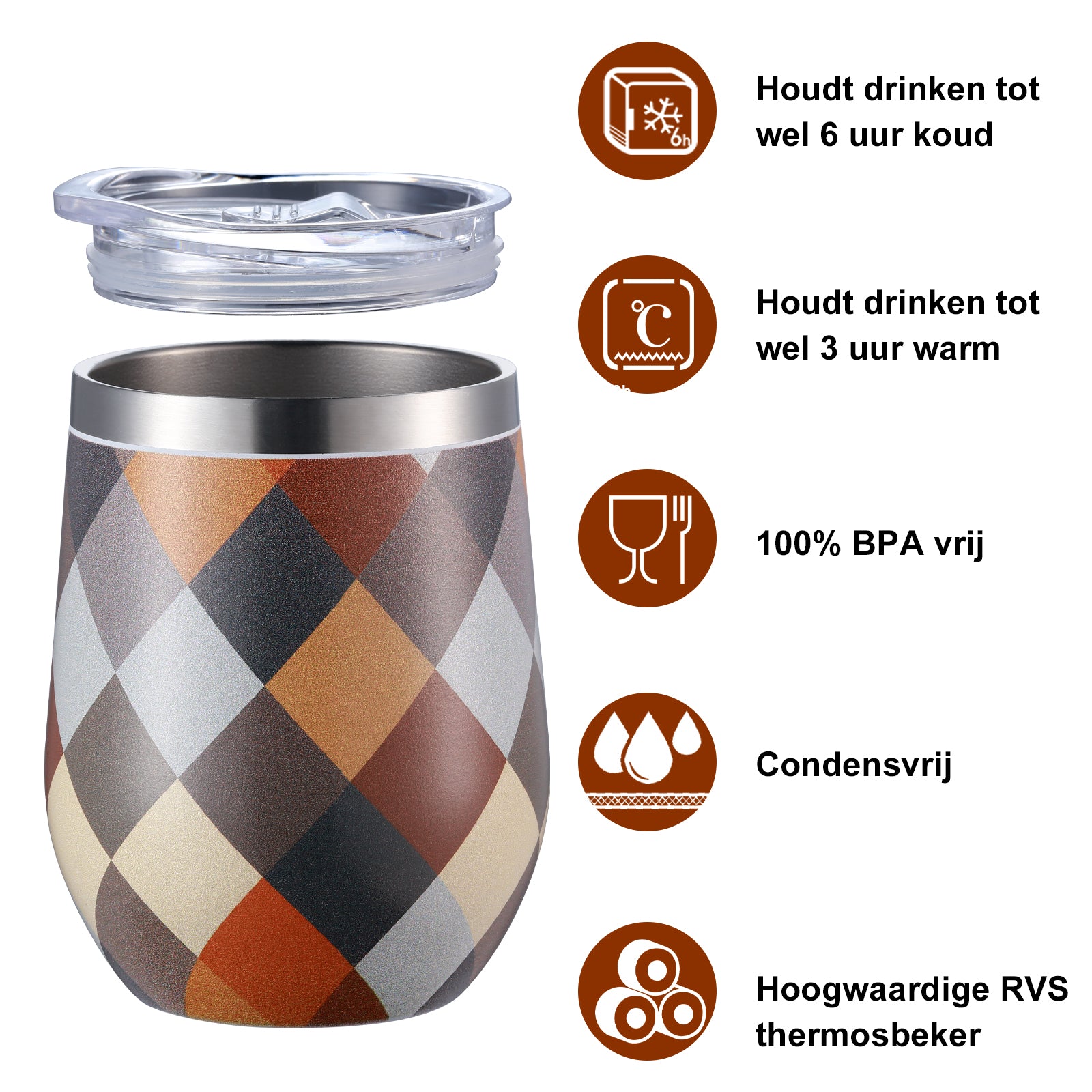 Set RVS thermosbekers blok - 0,3L - met deksels - dubbelwandig