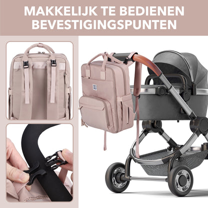 Brisby slijtvaste Luiertas – verzorgingstas – met buggymontage - Muted Rose