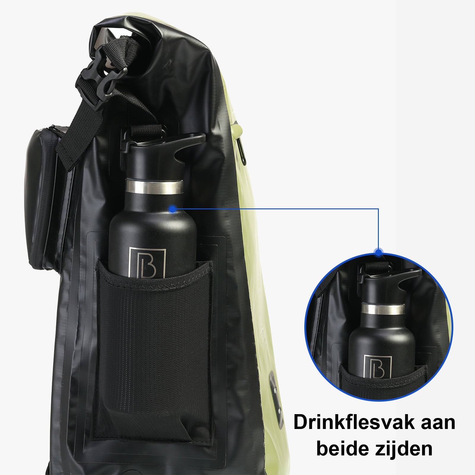 3 in 1 waterdichte rolltop fietstas 20-26L Groen - reflecterend - hoge zichtbaarheid - fietstas - rugtas - schoudertas