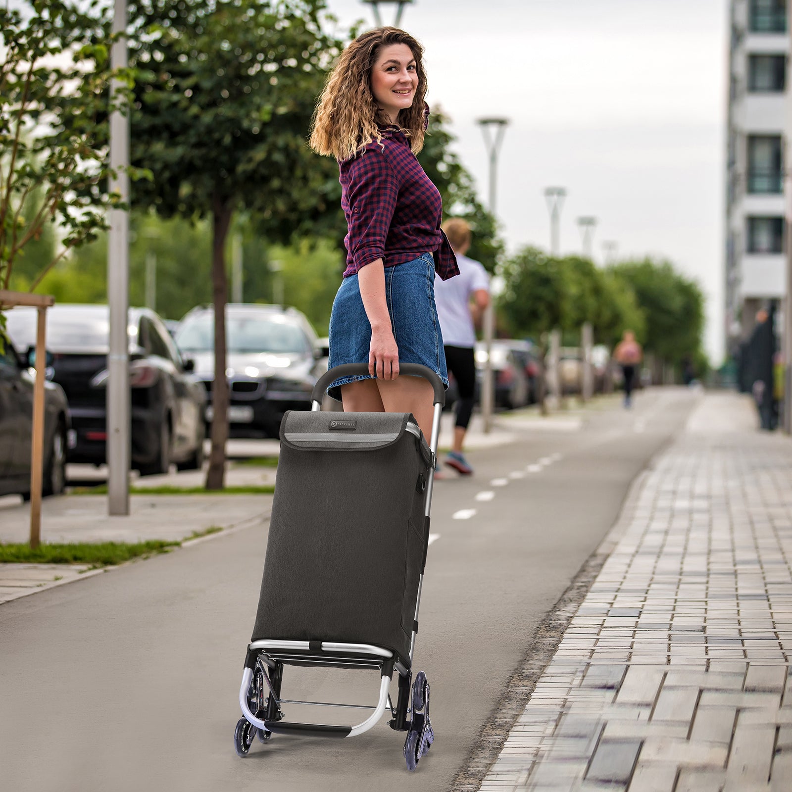 Boodschappentrolley 40L  met trapwielen grijs - winkelwagen ophanging - opvouwbaar - telescopisch handvat