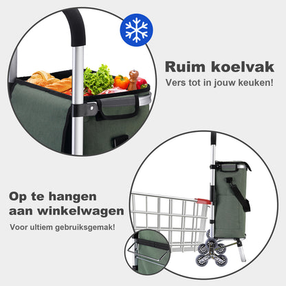 Boodschappentrolley 40L  met trapwielen groen - winkelwagen ophanging - opvouwbaar - telescopisch handvat