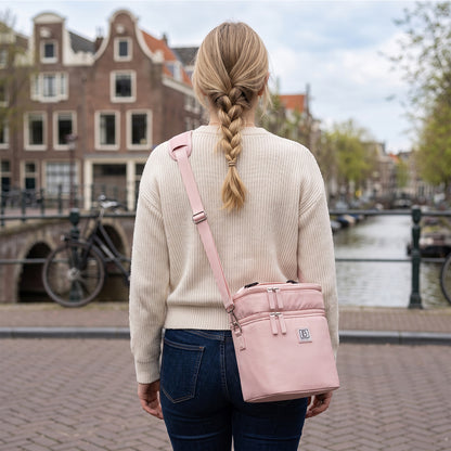 Brisby Koeltas 12 Liter – Lunchtas voor Werk & Onderweg – 2 Geïsoleerde Vakken – Inclusief 2 Koelelementen – Tot 10 Uur Koel- Soft Pink