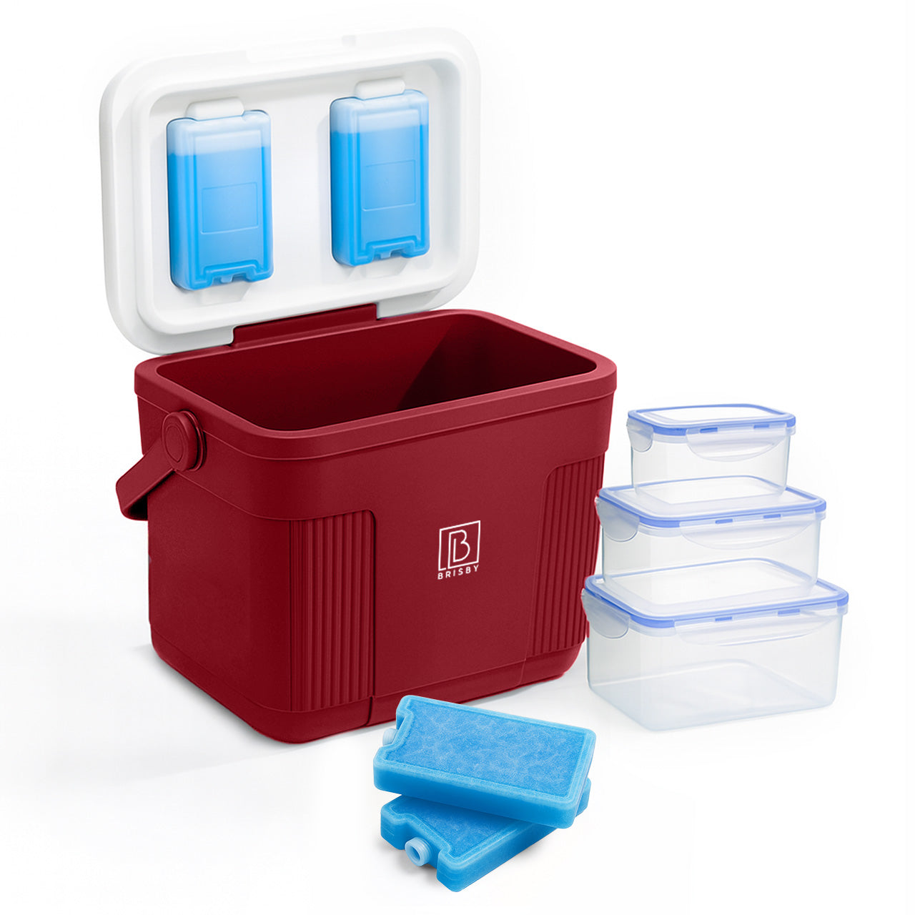 Brisby Koelbox 22L rood + 3-delige vershoudbakjes set -  incl. 4 koelelementen