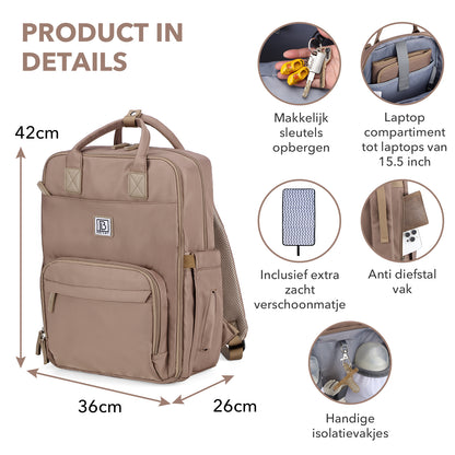 Brisby slijtvaste Luiertas – verzorgingstas – met buggymontage - Rose Gold