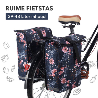 Brisby Dubbele Fietstas Rolltop Zwart 39-48L Waterdicht Geschikt voor Elektrische Fietsen & E-Bike - Japanese Flower