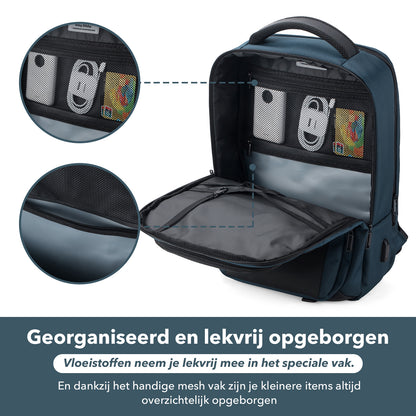 Brisby Rugzak Pro 1 – Laptoprugzak tot 15,7 inch voor Werk, School en Reizen – Waterafstotend – Met Tabletvak, Antidiefstalvak en Trolleysleeve - Blauw