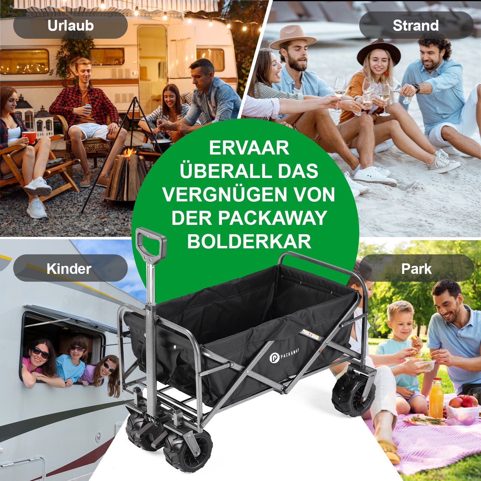 Bolderkar XL zwart -  tot 80 kg - heavy duty - 90L - opvouwbaar - wasbaar polyester - 98x45 cm