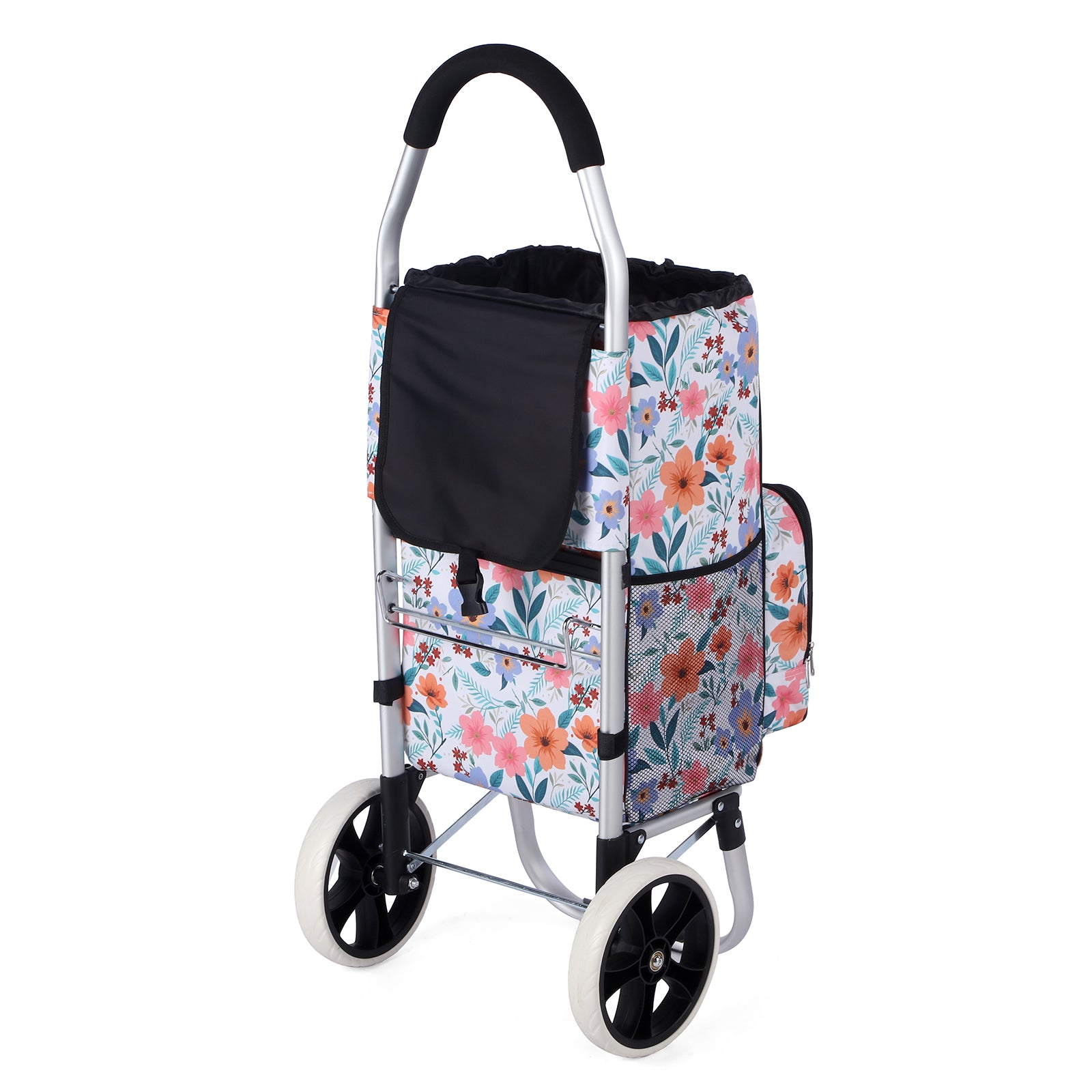 Packaway Boodschappentrolley 45L met Koelvak - Boodschappenwagen met Grote Wielen - Steekwagenfunctie - Waterafstotend - Pastel Blossom