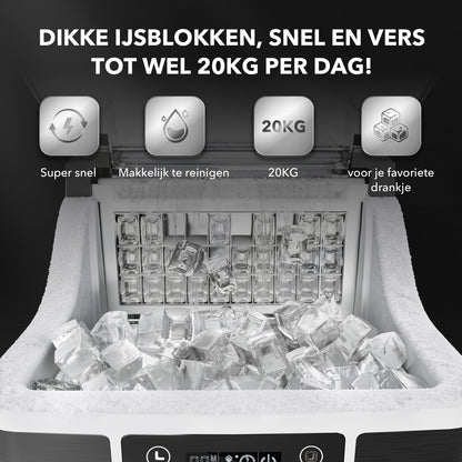 Bardi 3,2L Deluxe IJsblokjesmachine - Vierkante IJsblokmaker - LCD Display - 20Kg/24 uur. inclusief Thermosbeker en IJsschep - ZWART met citruspers RVS