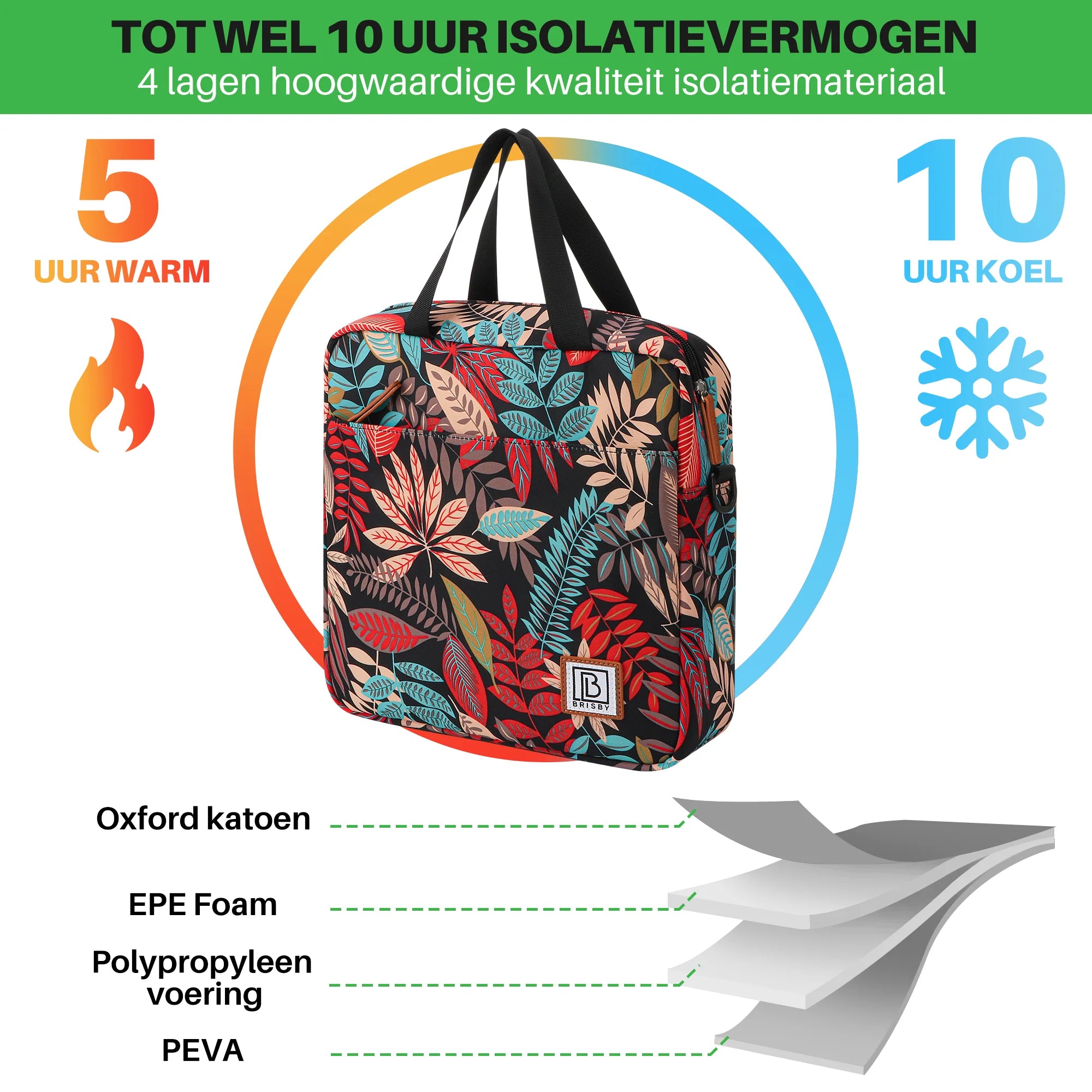 Koeltas 7L jungle - Lunchtas - 4-laags geïsoleerd - 2 gratis koelelementen - incl. schouderband