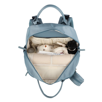 Brisby Premium Luiertas – Uitgebreide en Functionele Verzorgingstas – met buggymontage – Anti Diefstal Vakken - Reistrolley Sleeve - Inclusief verschoonmatje t.w.v.15,99 euro en speenhouder - Levenslange Garantie - Misty Blue