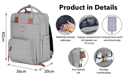 Brisby Luiertas Original - Lichtgrijs- Kinderrugzak - 1.5L kinderlunchtas Leeuw