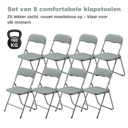 Bardi 8-delige Klapstoelen set PVC groen - 100 kg draagvermogen
