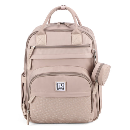 Brisby Premium Luiertas – Uitgebreide en Functionele Verzorgingstas – met buggymontage – Anti Diefstal Vakken - Reistrolley Sleeve - Inclusief verschoonmatje t.w.v.15,99 euro en speenhouder - Levenslange Garantie - Muted Rosé