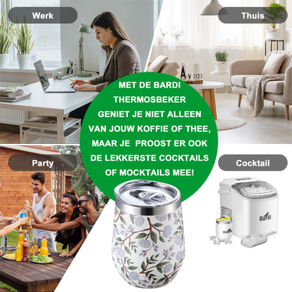 Thermosbeker set white flower - 2 bekers met lekvrije deksels - dubbelwandig - 360ml