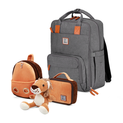 Brisby Luiertas Original - Donkergrijs- Kinderrugzak - 1.5L kinderlunchtas Leeuw